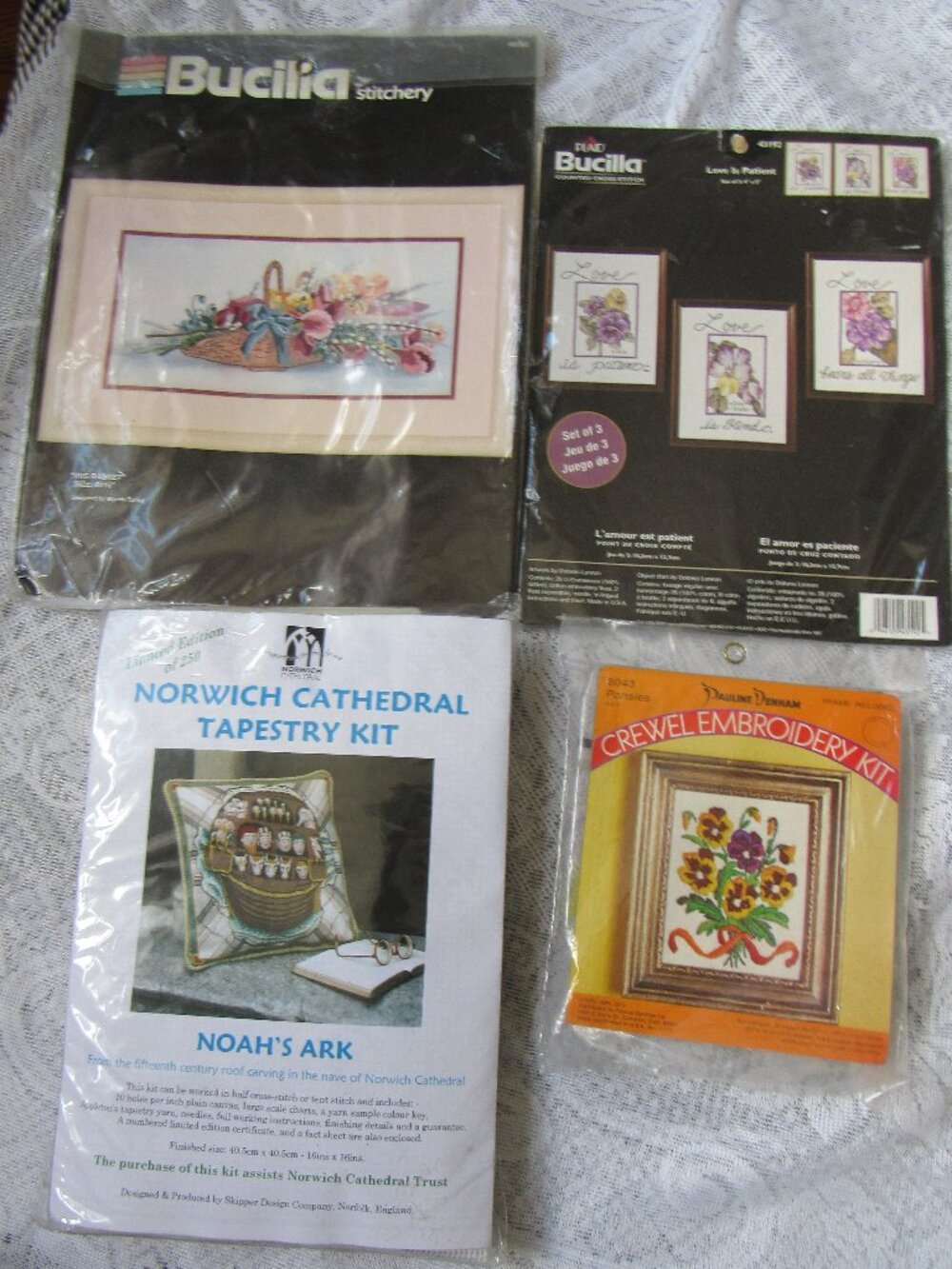 Set of 4 cross stitch kits, Bucilla,Denham..., New, not used